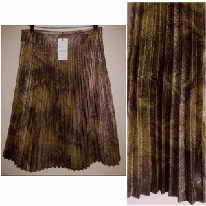 NWT Glittery metallic skirt S $188 Accordion pleats Gold Brown Lined Trina Turk